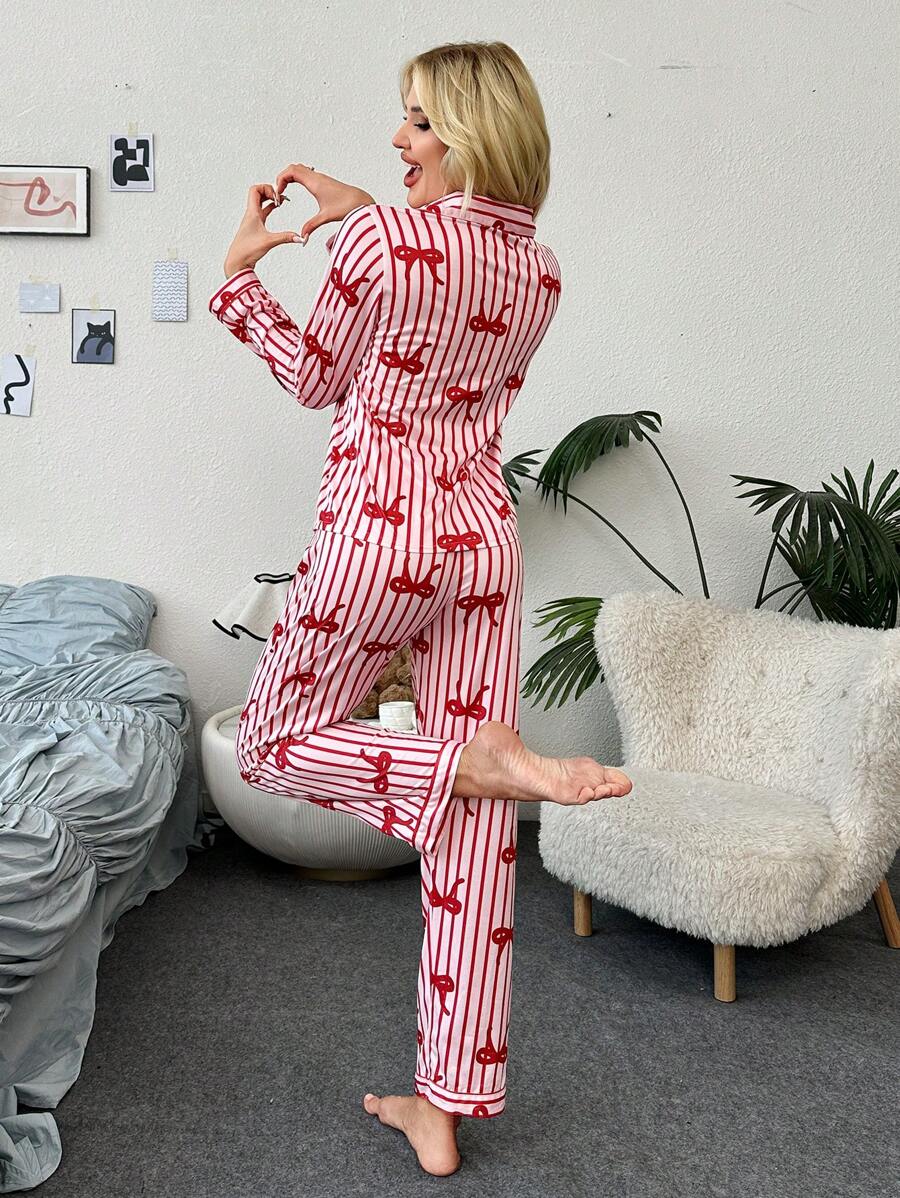 She's Inn Stylish stripe Print Women Nightwear Smoothy Silky Satin Pajama set Night Drees