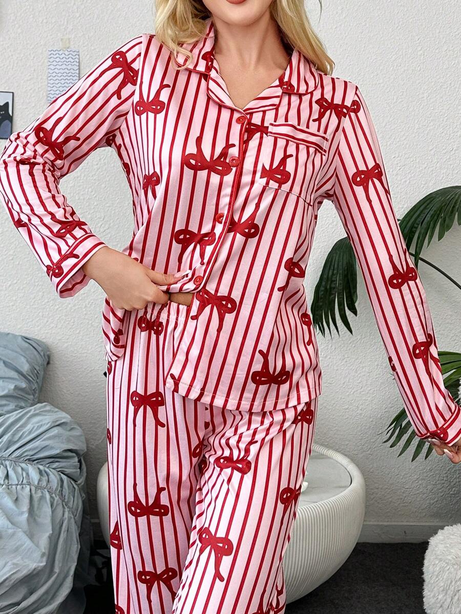 She's Inn Stylish stripe Print Women Nightwear Smoothy Silky Satin Pajama set Night Drees