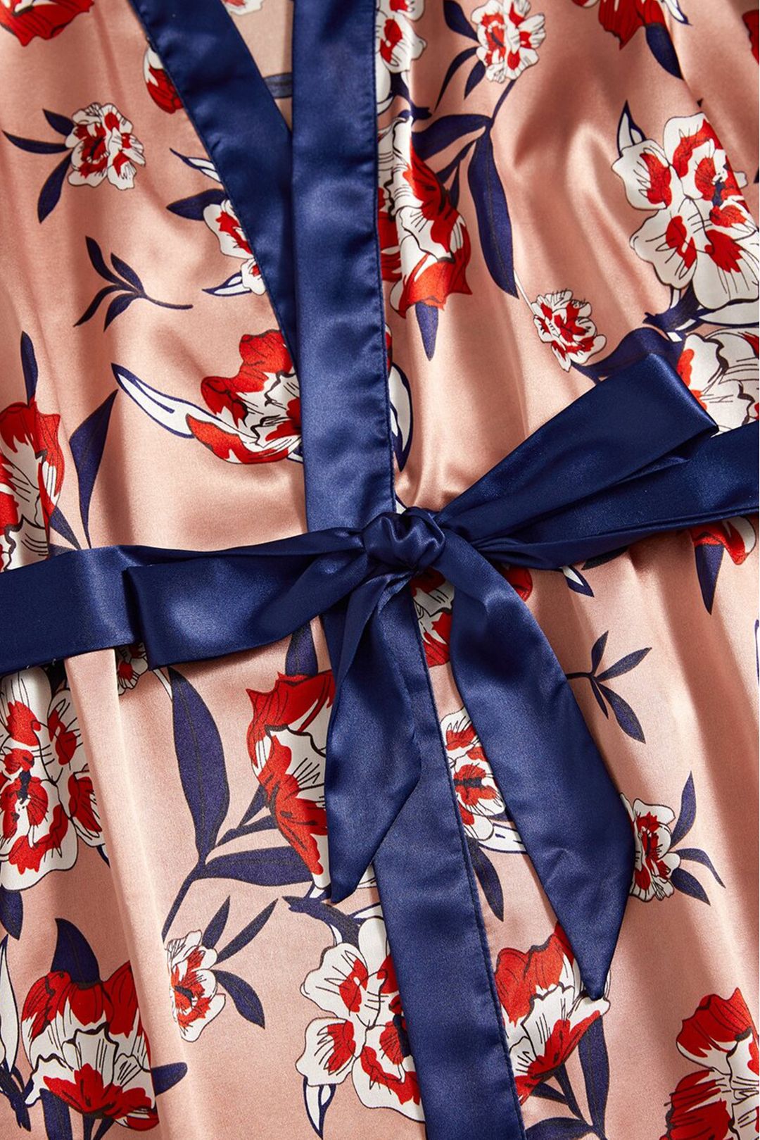 Women's 5 piece sleepwear Navy floral satin cami pajama set silk with robe
