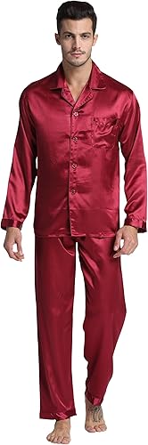 Sebastian Men's Silky Satin Burgundy Solid pajama set pjs, satin, full sleeve