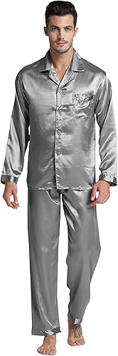 Sebastian Men's Silky Satin Grey Solid pajama set pjs, satin, full sleeve