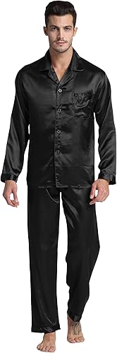 Sebastian Men's Silky Satin Black Solid pajama set pjs, satin, full sleeve