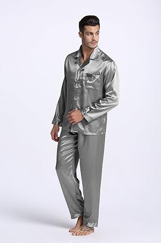 Sebastian Men's Silky Satin Grey Solid pajama set pjs, satin, full sleeve