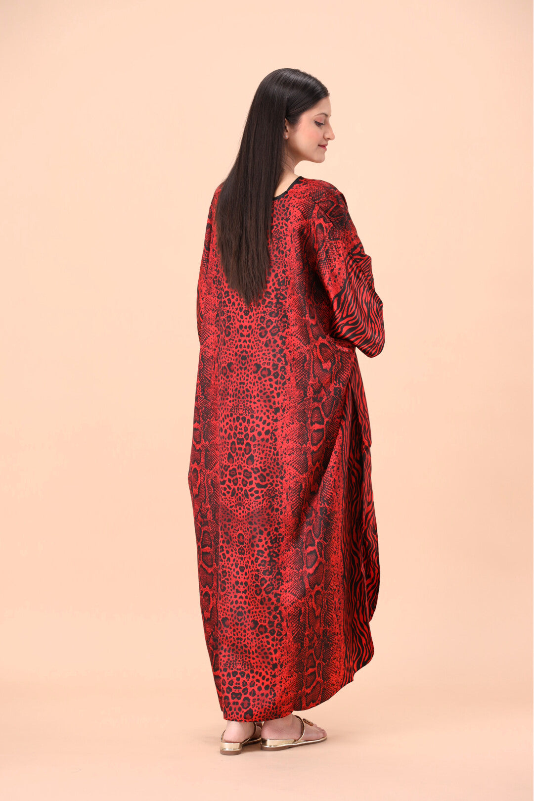 Studio By Arj women Burgandy Snack print Silky Satin caftan lounge wear / nightwear