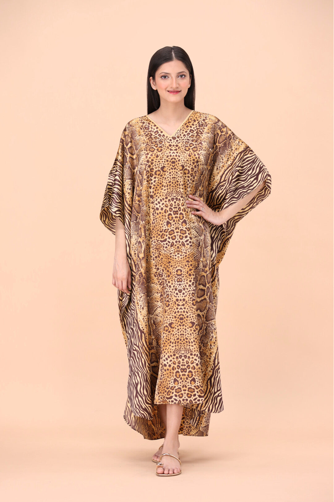 Studio By Arj Women Golden Snack print Silky Satin caftan lounge wear / nightwear