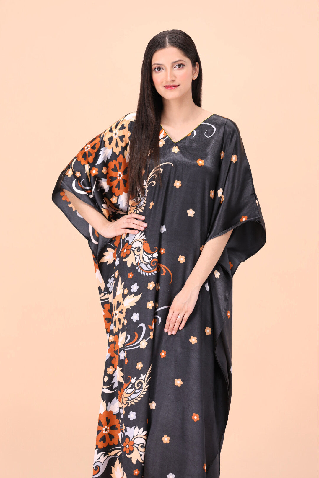 Studio By Arj Women Black print Silky Satin caftan lounge wear / nightwear