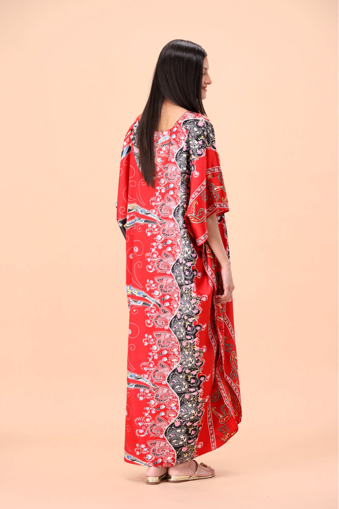 Studio By Arj Women Red Flower printed Silky Satin caftan lounge wear / nightwear