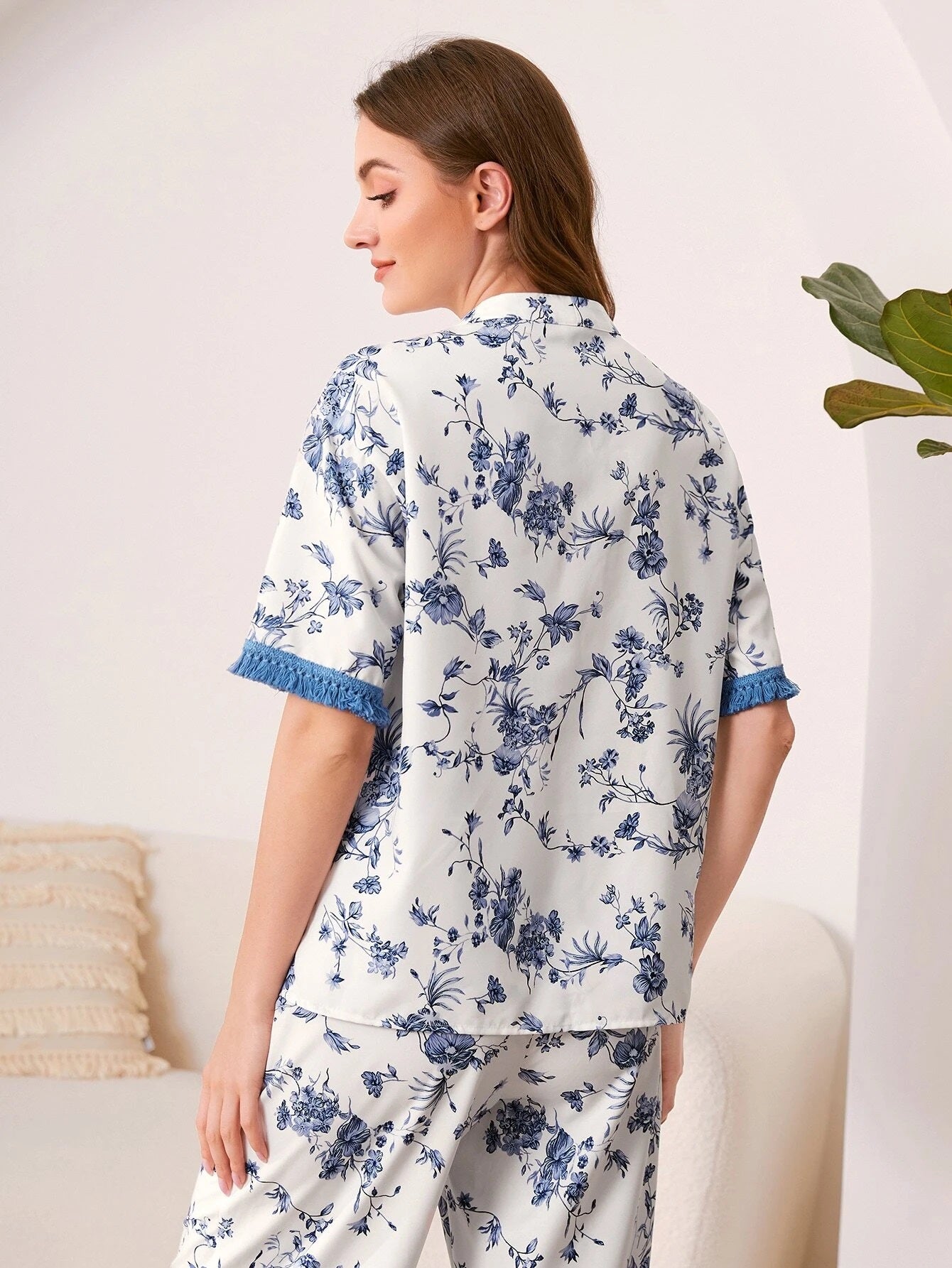 She's Inn Fashion Finds Silky Satin Floral Print half Sleeves Satin PJ Set