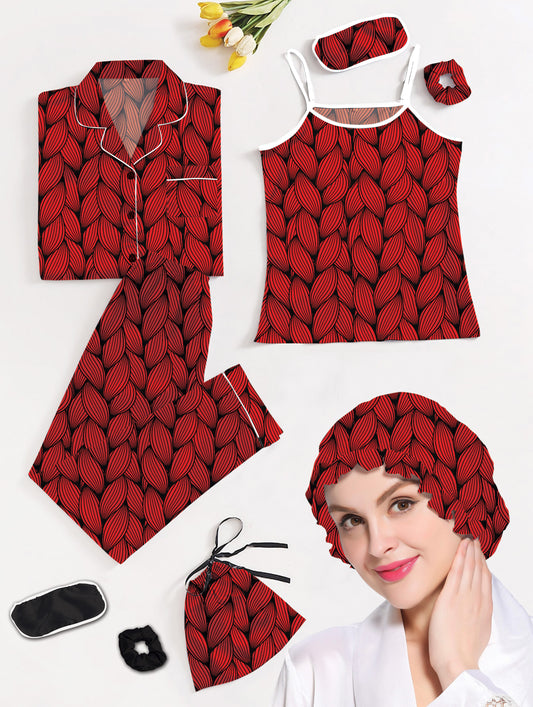 Eshaal Omani Heavenly Silk β 7-Piece Nightwear Set Silky Finish Night Dress For Women and Girls 7 Piece Night Wear Women's Pajama Sets