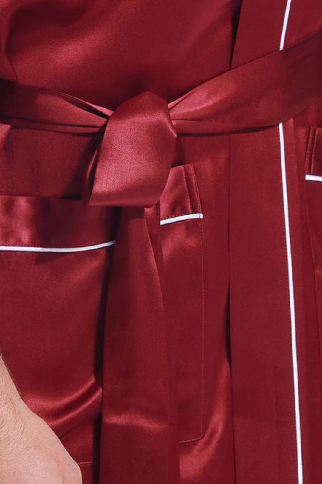 Sebastian Men's Silky Satin Long Sleeve Burgandy Robe With Pippin