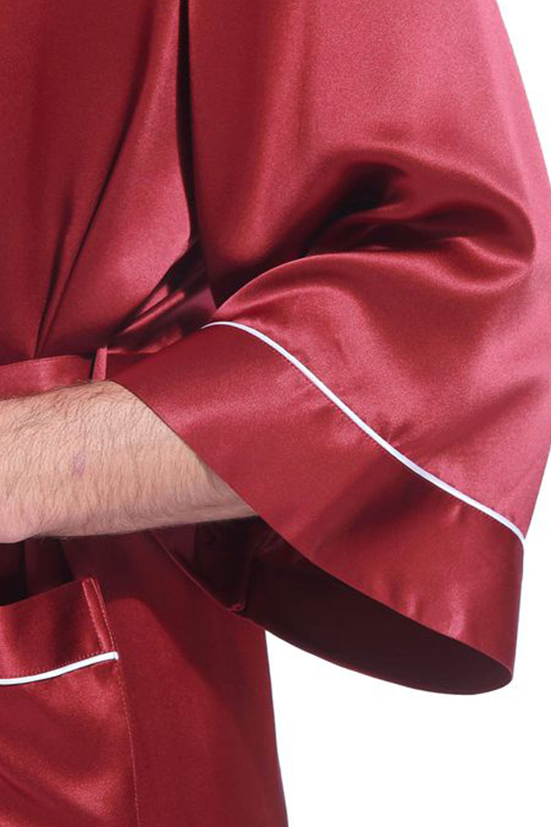 Sebastian Men's Silky Satin Long Sleeve Burgandy Robe With Pippin