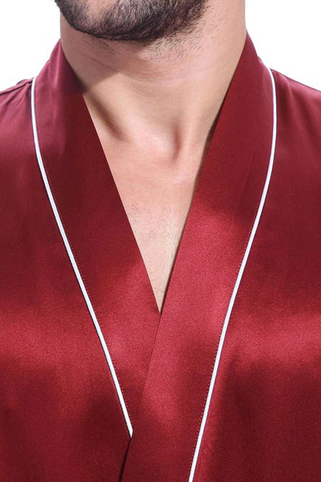 Sebastian Men's Silky Satin Long Sleeve Burgandy Robe With Pippin