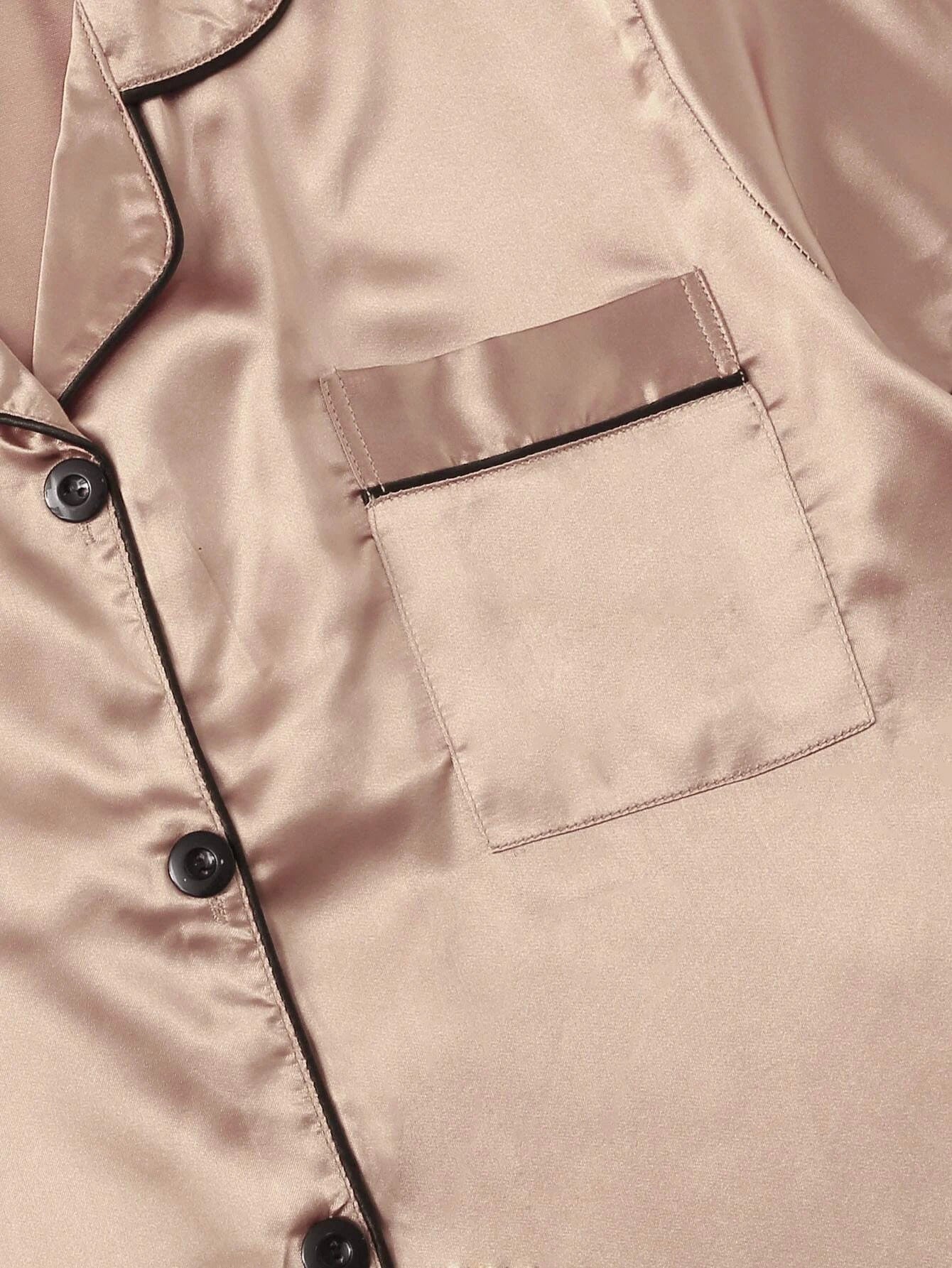 Bella de Fashion Finds Women’s Contrast Pipping Satin Short PJ Set /Nightdress Silky/ Night Suit For Women’s  SBA-SS-250-APRICOT