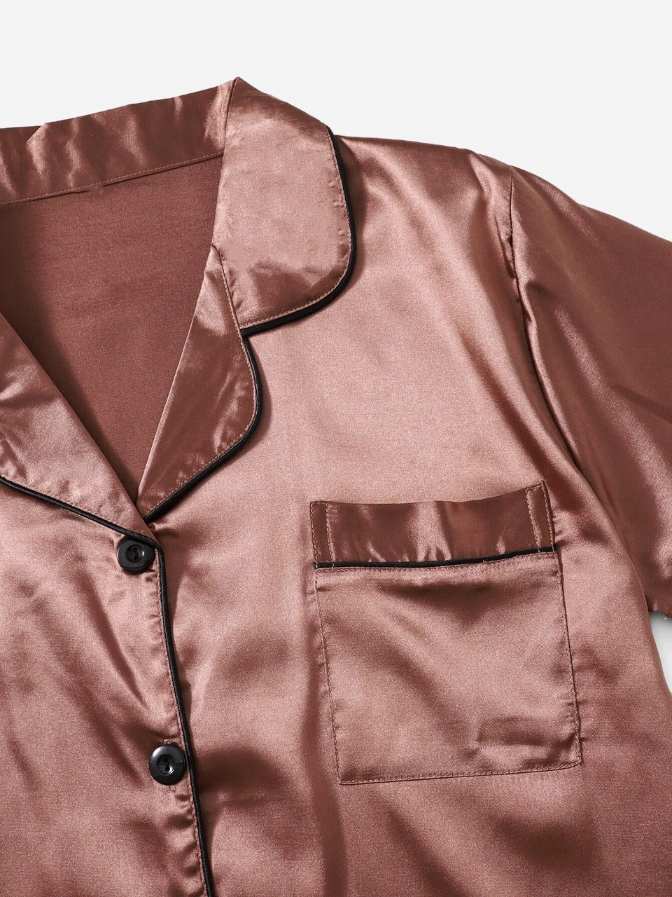 Bella de Fashion Finds Women’s Contrast Pipping Satin Short PJ Set /Nightdress Silky/ Night Suit For Women’s  SBA-SS-255-RUST-BROWN