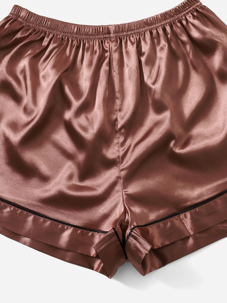 Bella de Fashion Finds Women’s Contrast Pipping Satin Short PJ Set /Nightdress Silky/ Night Suit For Women’s  SBA-SS-255-RUST-BROWN