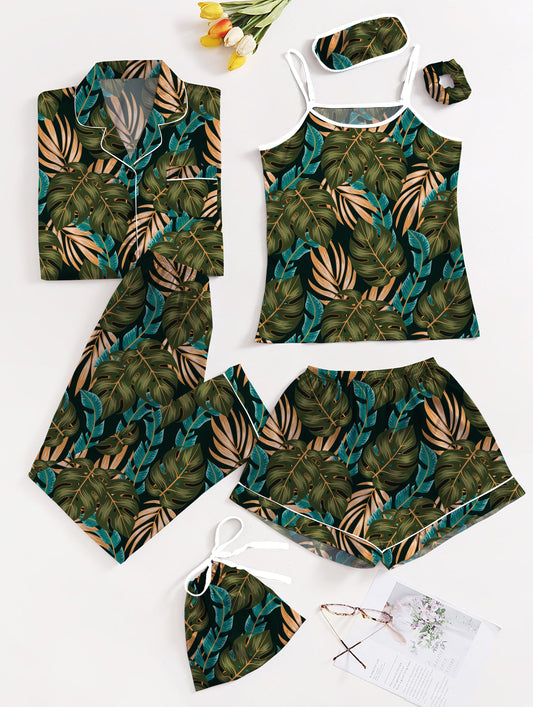 Eshaal Omani Tranquil Dreams β Deluxe 7-Piece Silky Nightwear Silky Finish Night Dress For Women and Girls 7 Piece Night Wear Women's Pajama Sets