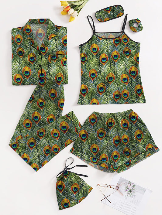 Eshaal Omani Radiant Bliss β Silky Nightwear 7-Piece Collection Silky Finish Night Dress For Women and Girls 7 Piece Night Wear Women's Pajama Sets