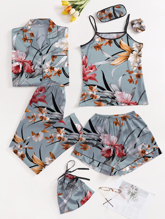 Eshaal Omani Opulent Serenity β Deluxe Pajama Set for Women Silky Finish Night Dress For Women and Girls 7 Piece Night Wear Women's Pajama Sets