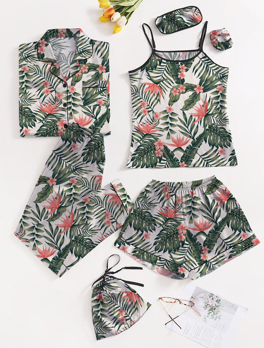 Eshaal Omani Radiant Slumber β Elegant 7-Piece Nightwear Set Silky Finish Night Dress For Women and Girls 7 Piece Night Wear Women's Pajama Sets