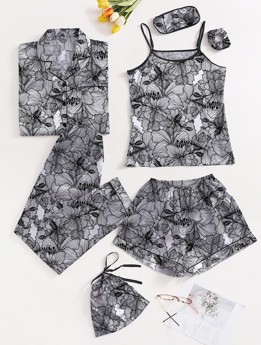 Eshaal Omani Elegant Rest β Luxurious 7-Piece Silk Pajama Set Silky Finish Night Dress For Women and Girls 7 Piece Night Wear Women's Pajama Sets