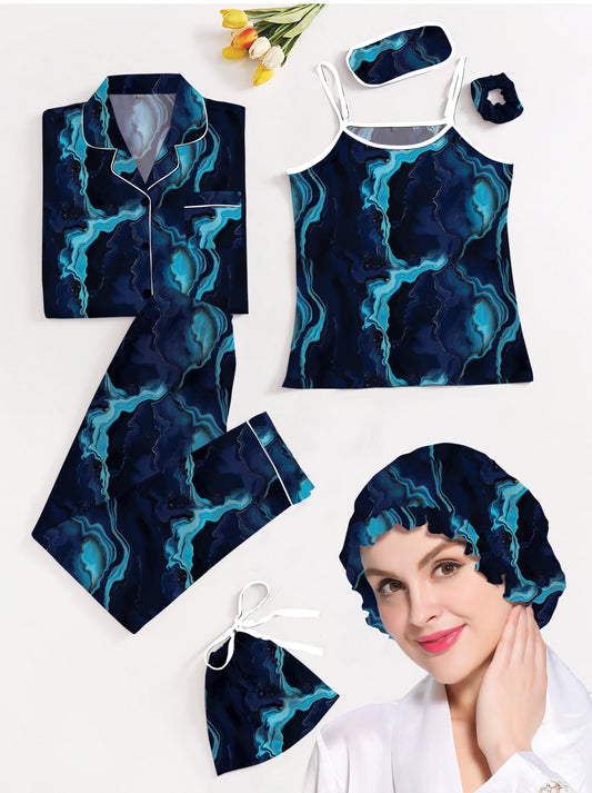 Eshaal Omani Dreamy Nights β Silky Finish 7-Piece Pajama Set Silky Finish Night Dress For Women and Girls 7 Piece Night Wear Women's Pajama Sets