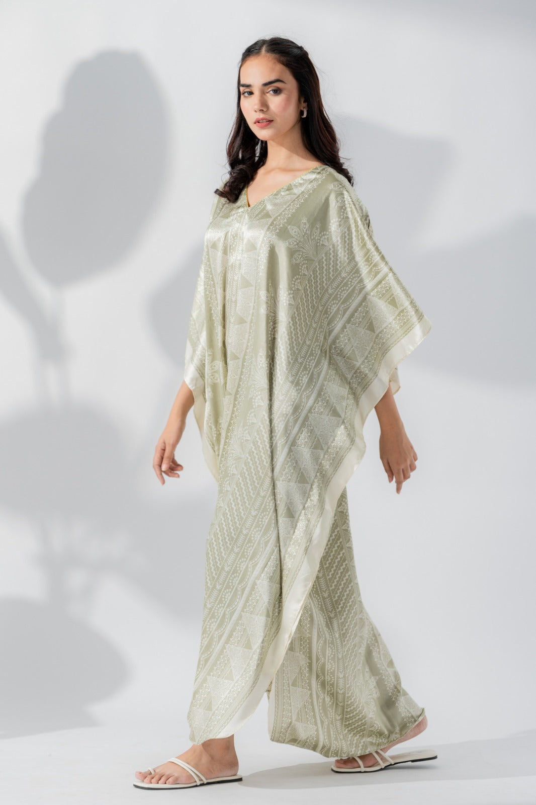 Studio By Arj women Grey print Silky Satin caftan lounge wear / nightwear