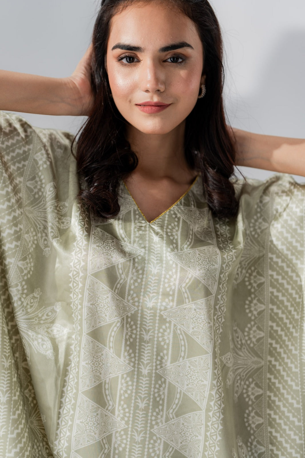 Studio By Arj women Grey print Silky Satin caftan lounge wear / nightwear