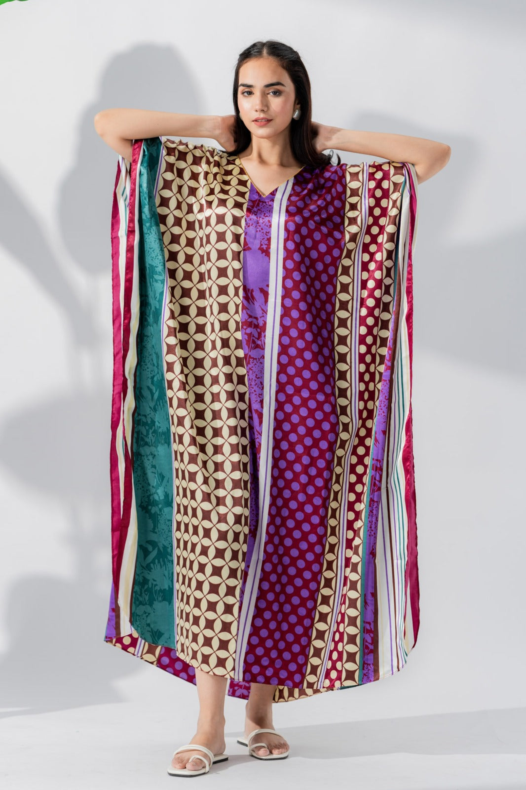 Studio By Arj women Multi print Silky Satin caftan lounge wear / nightwear