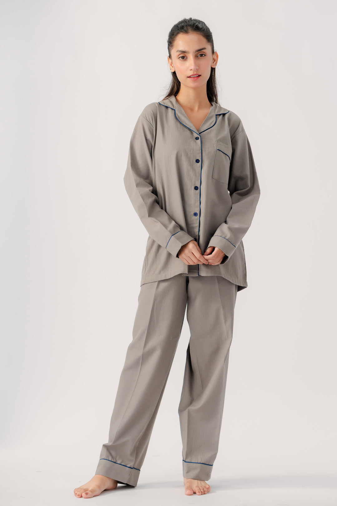 Marium Malik Grey pajama set fabric made specially for dry season super soft wrinkle free.