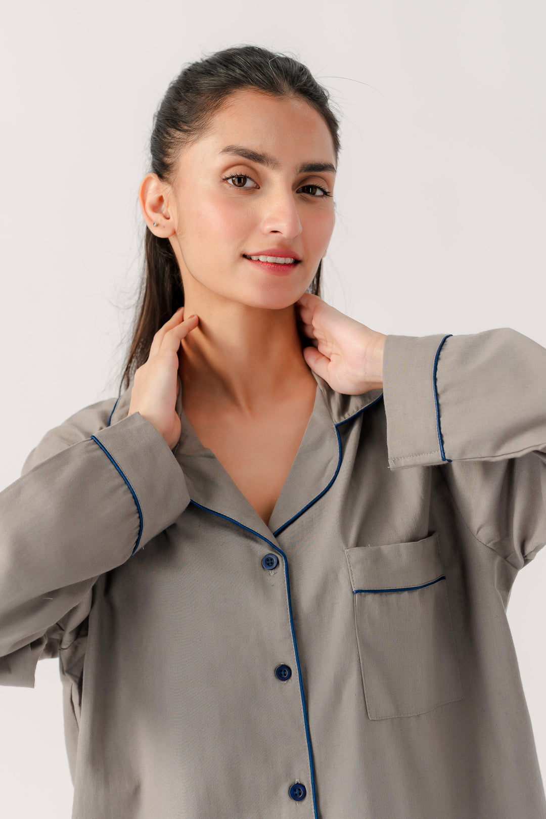 Marium Malik Grey pajama set fabric made specially for dry season super soft wrinkle free.