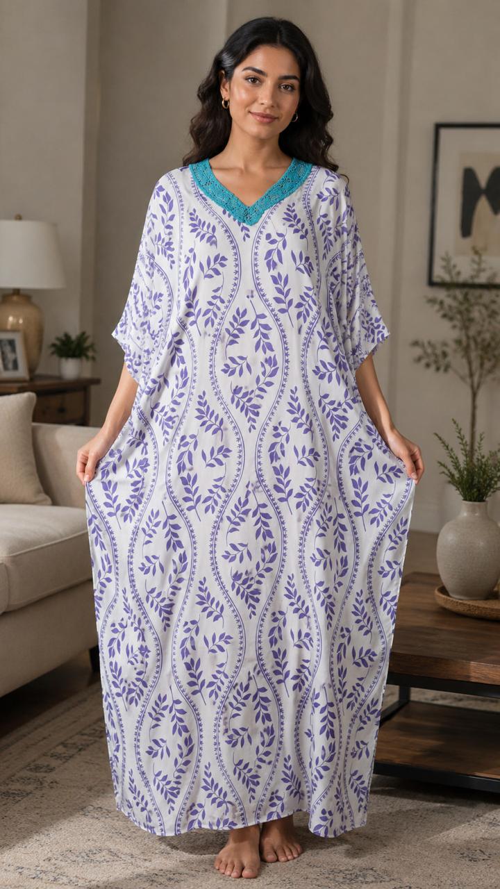 Aura Silk Kaftan — Detailed with Crochet Lace kaftan Night Wear/loungewear