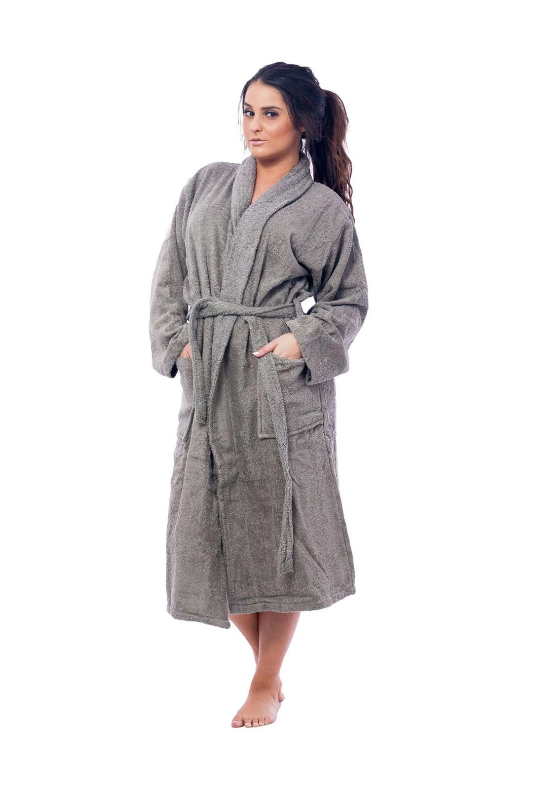 Studio By Arj Women's Grey Long Bathrobe – Classic Terry Style for Ultimate Comfort & Elegance