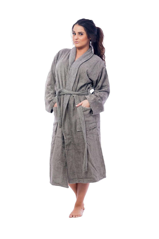 Studio By Arj Women's Grey Long Bathrobe – Classic Terry Style for Ultimate Comfort & Elegance