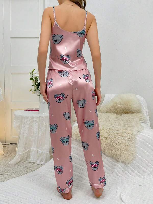 She's Inn Allure Silk-like Cartoon Koala Print Cami Top And Long Pants Pajamas Set  ARJ-SAND-03-PK