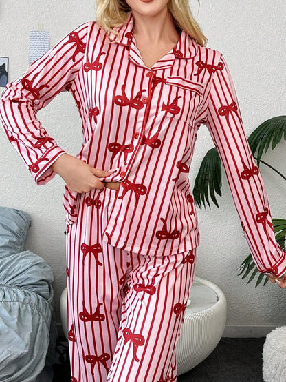 She's Inn Stylish  stripe Print Women Nightwear Smoothy Silky Satin Pajama set Night Drees