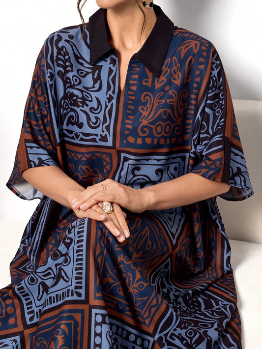 A super soft, collar-style kaftan — perfect for summer, ideal as party wear, nightwear, and comfortable enough for home. One outfit, suitable for every occasion.