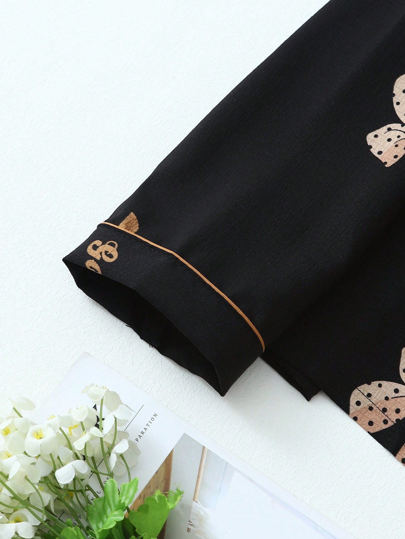 studio by arj Black Bow print women nightwear pajama set silky satin pajama set night drees for girls