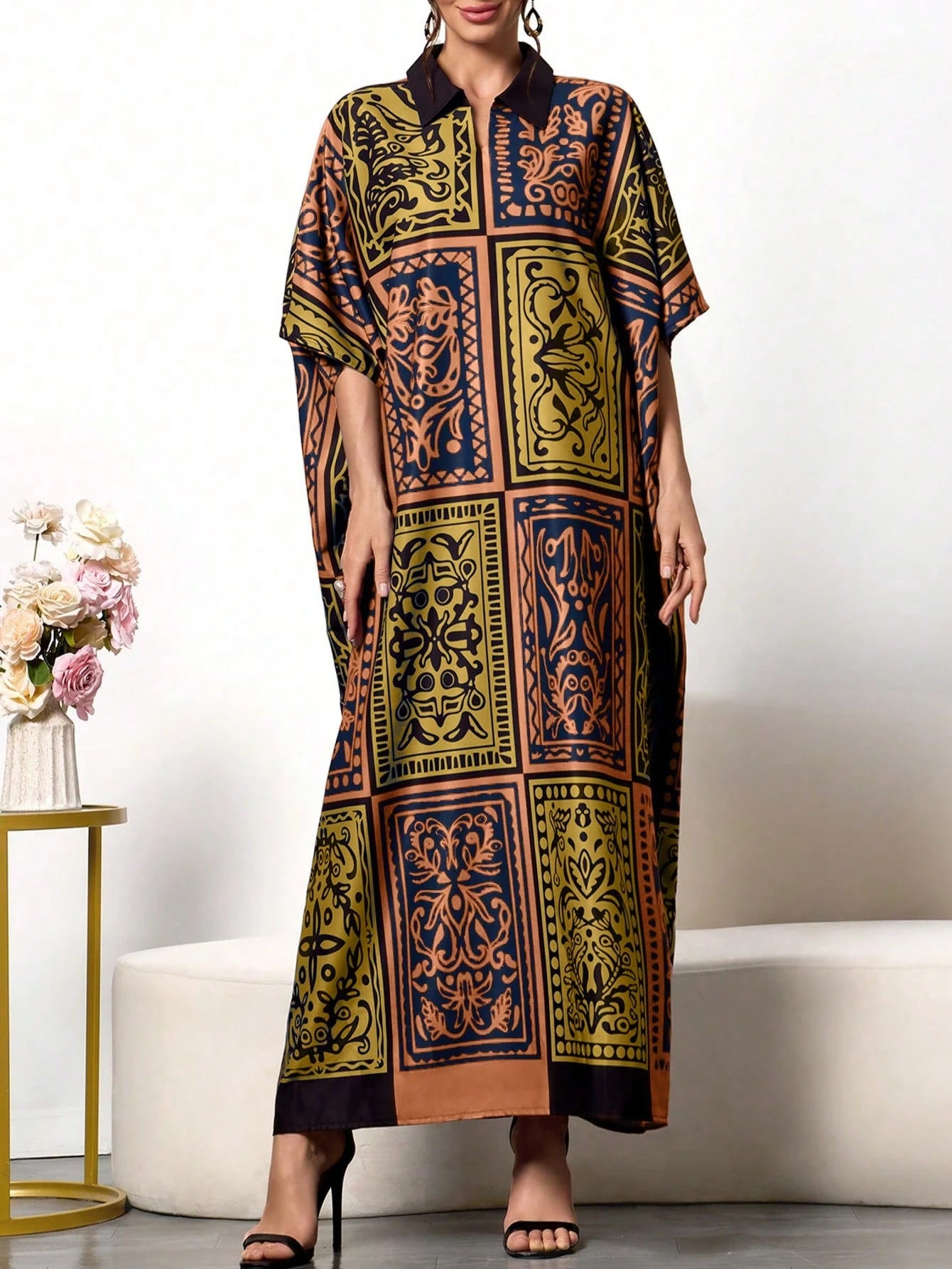 Royal Silk Kaftan A super soft, collar-style kaftan — perfect for summer, ideal as party wear, nightwear, and comfortable enough for home. One outfit, suitable for every occasion.