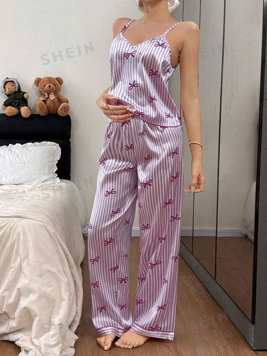She's Inn Chic Collection 2026 Digital Print/night wear sexy silky light weight Satin Tank Top Set For women