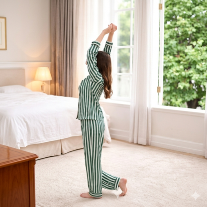 Bibiana Silk Session Modern Elegance Nightwear Silky Satin Strip Pajama set COMFORTABLE and BREATHABLE Women pJ Set