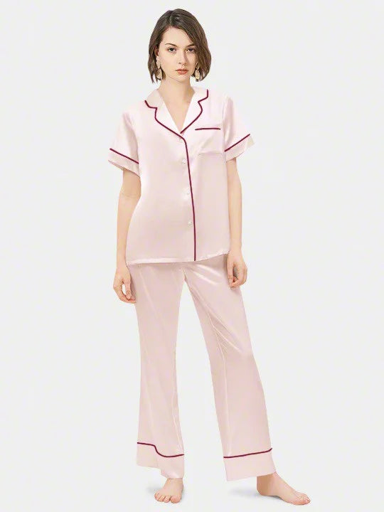 Bella de Fashion Batch-2 Luxe Living Contrast Pipping Short Sleeve Satin Silk Pajama set
