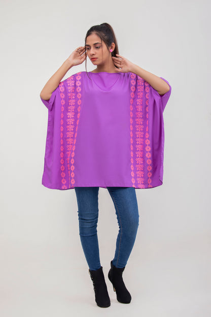 Valerie Purple Floral Embroidered Poncho Top