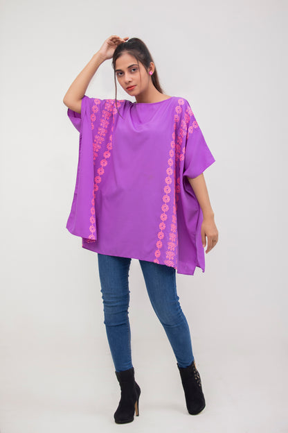 Valerie Purple Floral Embroidered Poncho Top