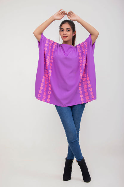 Valerie Purple Floral Embroidered Poncho Top