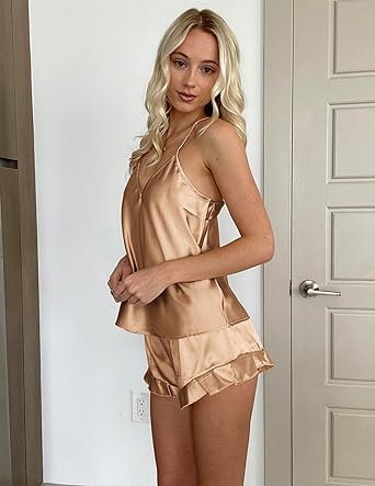 Rachel Lingerie Store Episode-3 Adjustable Spaghetti Strap Butter Silk Ruffle Camisole Set