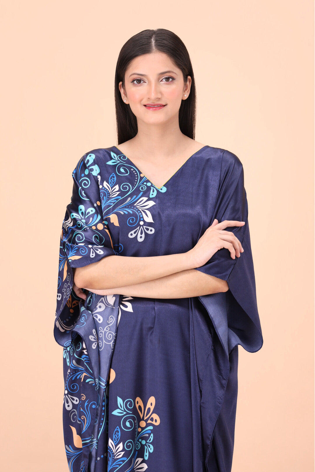 Studio By Arj women Blue printed Silky Satin caftan lounge wear / nightwear