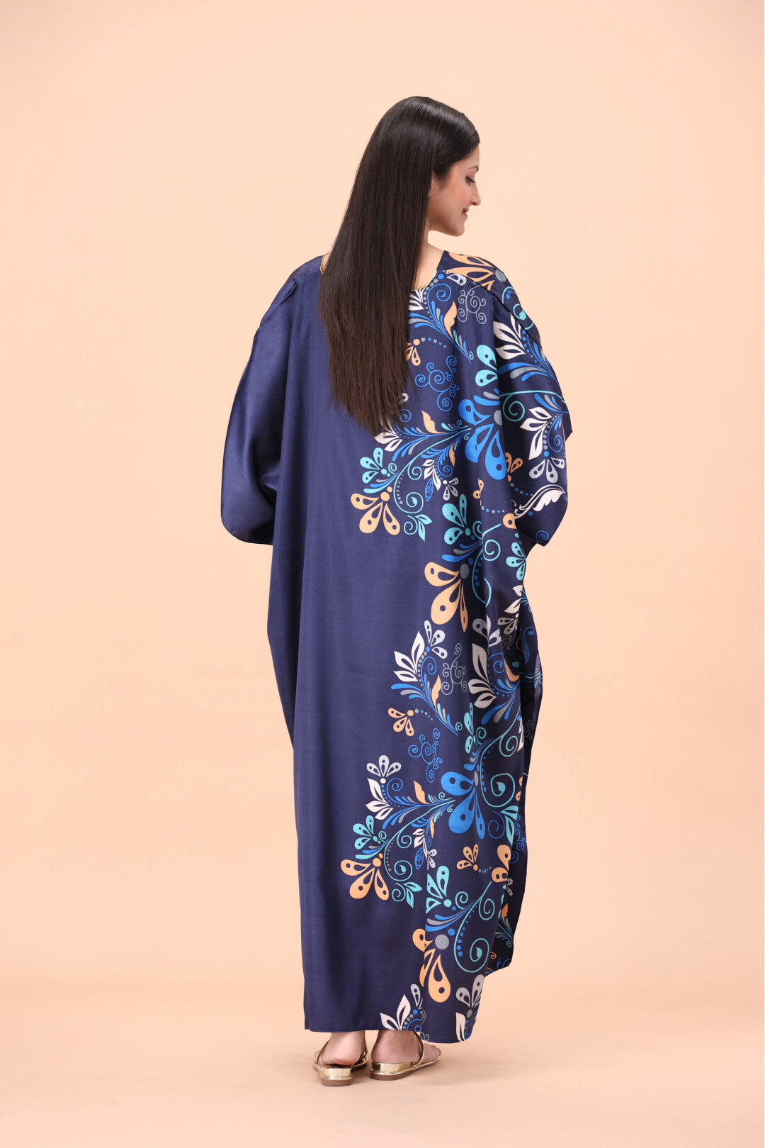 Studio By Arj women Blue printed Silky Satin caftan lounge wear / nightwear