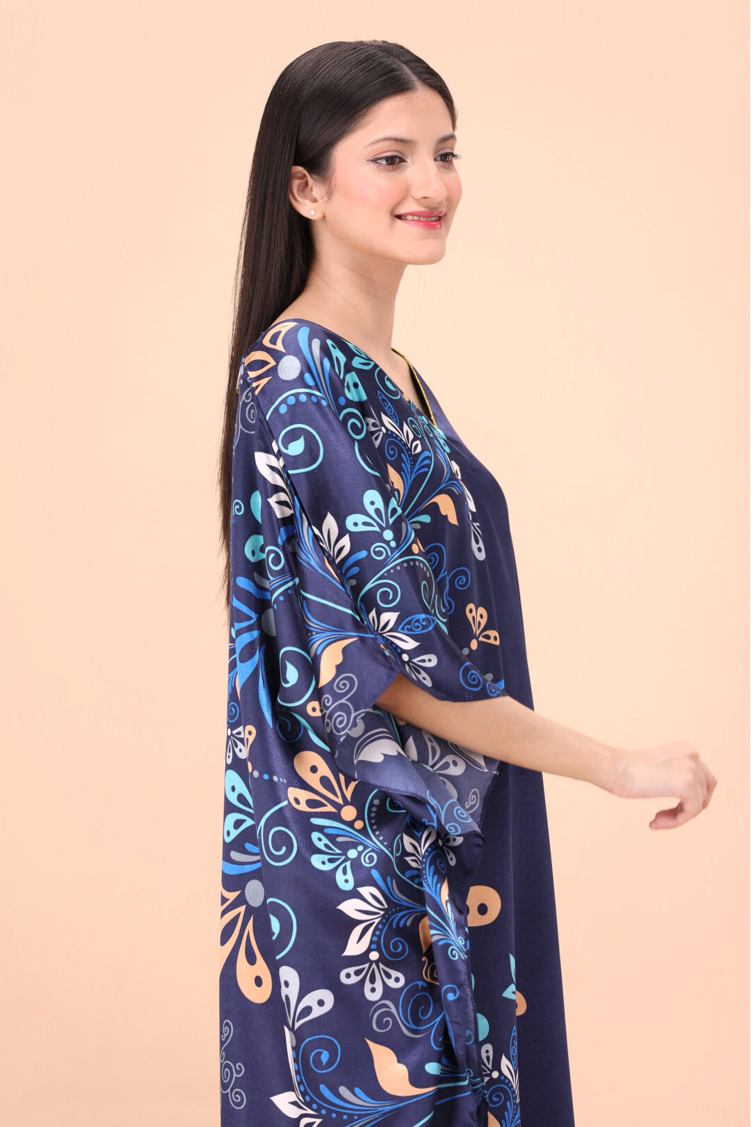 Studio By Arj women Blue printed Silky Satin caftan lounge wear / nightwear