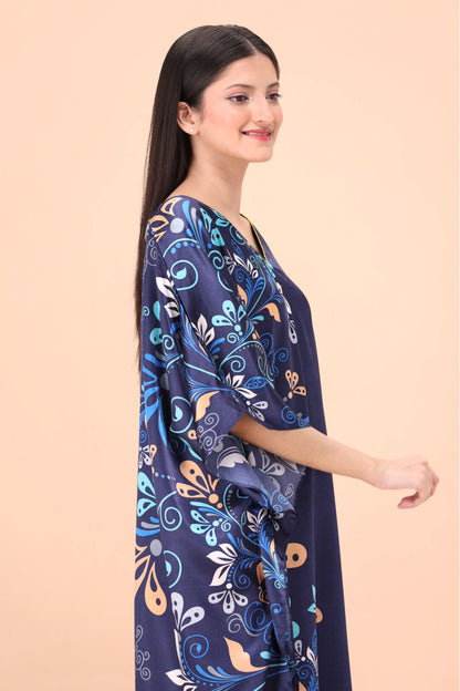 Studio By Arj women Blue printed Silky Satin caftan lounge wear / nightwear