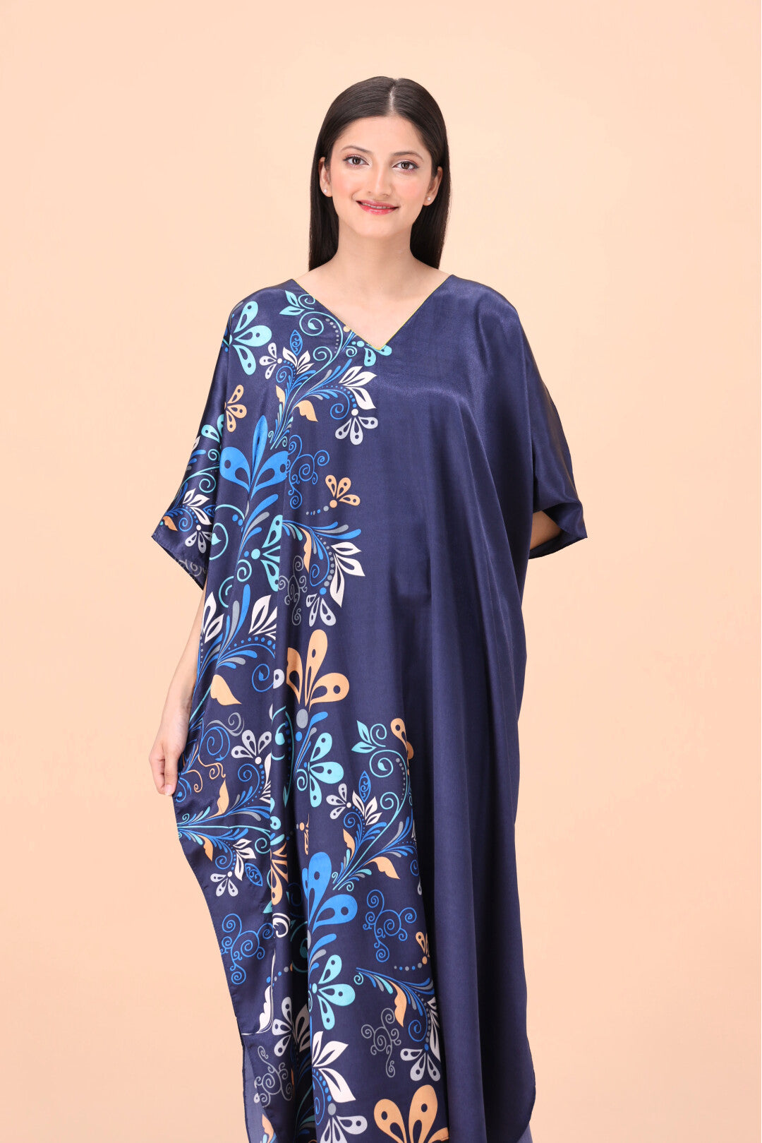 Studio By Arj women Blue printed Silky Satin caftan lounge wear / nightwear